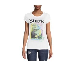 Shrek Juniors Graphic Tshirt Short Sleeves Vivid White Fitted Scoop Neck XXXL